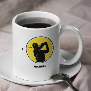 イエローメンズゴルフシルエット コーヒーマグカップ