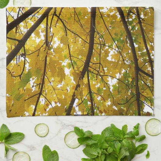 イエローメープルツリーズオータム自然 キッチンタオル (折り畳み)