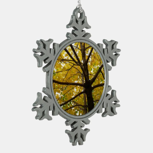 イエローメープルツリーズオータム自然 スノーフレークピューターオーナメント (左)