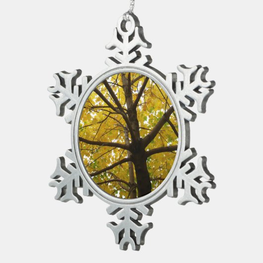 イエローメープルツリーズオータム自然 スノーフレークピューターオーナメント (右)