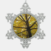 イエローメープルツリーズオータム自然 スノーフレークピューターオーナメント (正面)