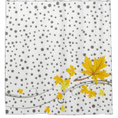 イエローメープル葉水玉模様とグレー シャワーカーテン (正面)