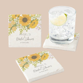 イエローモダンひまわりブーケ ブライダルシャワー ストーンコースター