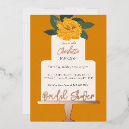 イエローモダンフローラケーキブライダルシャワー金ゴールド 箔招待状
