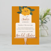 イエローモダンフローラケーキブライダルシャワー金ゴールド 箔招待状 (立ち正面)
