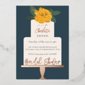 イエローモダンフローラケーキブライダルシャワー金ゴールド 箔招待状 (正面)