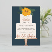イエローモダンフローラケーキブライダルシャワー金ゴールド 箔招待状 (立ち正面)