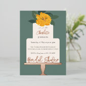 イエローモダンフローラケーキブライダルシャワー金ゴールド 箔招待状 (立ち正面)