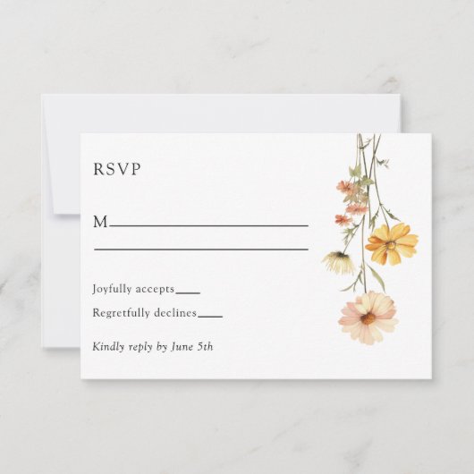 イエローモダンフローラボホシックユニークス結婚ズ 出欠カード (正面)