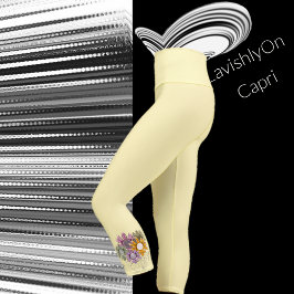 イエローモダン春サマーパステルデイジー花模様 カプリレギンス