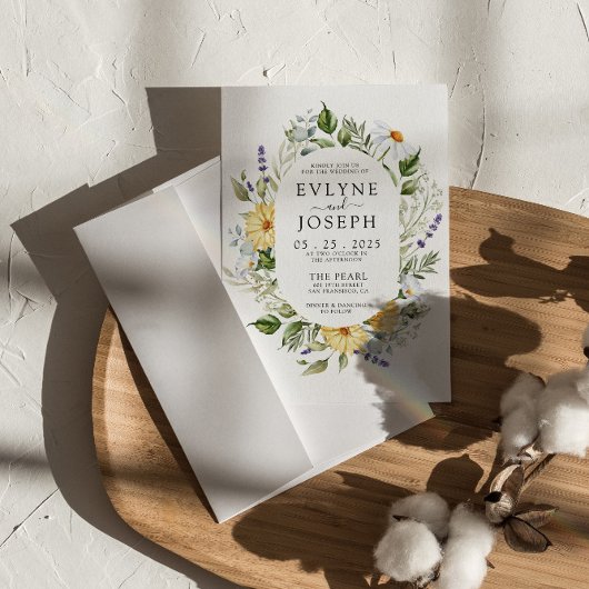 イエローモダン&パープルボホフローラブライト結婚ズ 招待状