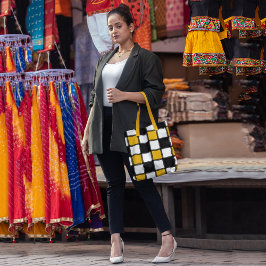 イエローモノクロチェックトートバッグ トートバッグ