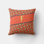 イエローモノグラムオレンジの幾何学的パターン クッション (裏面)