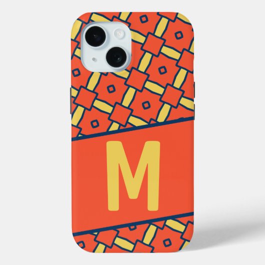 イエローモノグラムオレンジ幾何学模様 Case-Mate iPhoneケース (裏面)
