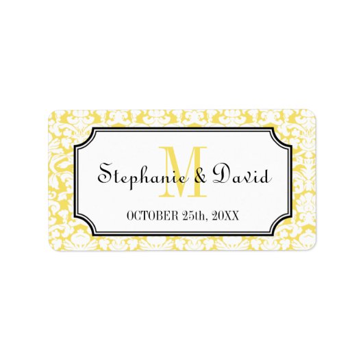 イエローモノグラムダマスクフレーム結婚式の引き出物ラベル ラベル (正面)