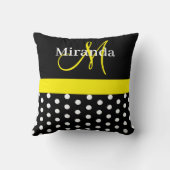 イエローモノグラムブラックと白水玉模様 クッション (裏面)