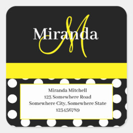 イエローモノグラムホワイト水玉模様差出人住所 スクエアシール