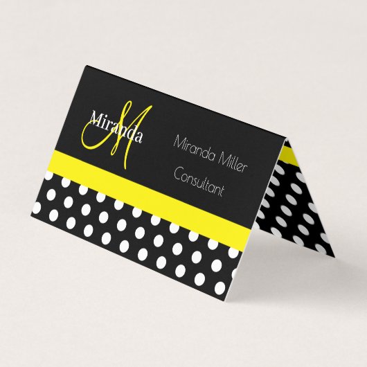 イエローモノグラム白黒水玉模様 名刺 (正面)