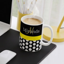 イエローモノグラム ブラック ホワイトドット コーヒーマグカップ