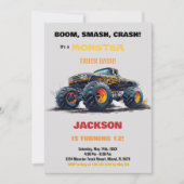 イエローモンスタートラック誕生日招待状 招待状 (正面)