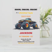 イエローモンスタートラック誕生日招待状 招待状 (スタンド正面)