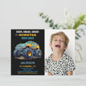 イエローモンスター トラック 誕生日 招待状 フォト (スタンド正面)