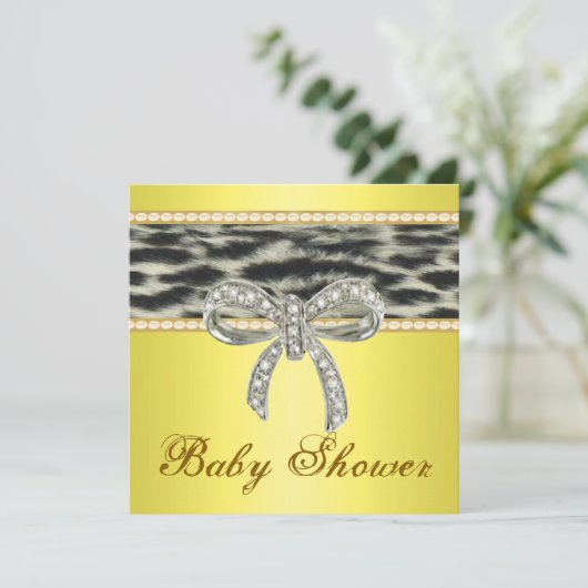 イエローユキヒョウのダイヤモンドボウベイビーシャワー招待状 招待状 (スタンド正面)