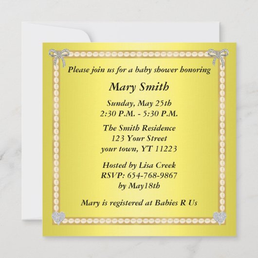イエローユキヒョウのダイヤモンドボウベイビーシャワー招待状 招待状 (裏面)