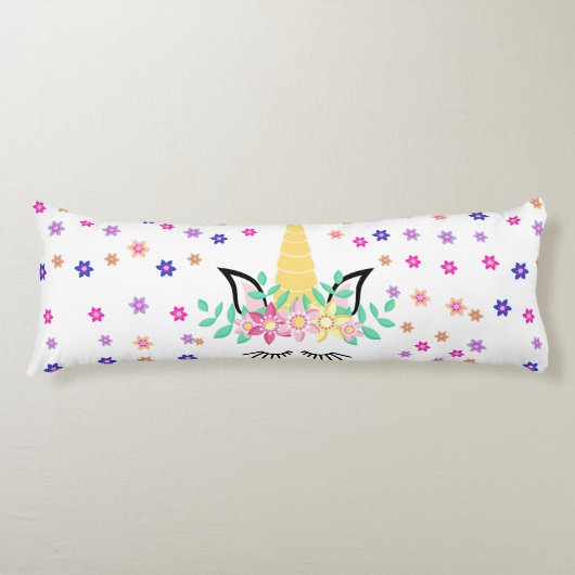 イエローユニコーンフラワープリント抱き枕 ボディピロー (正面)