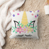 イエローユニコーンフラワープリント装飾用クッション クッション (ブランケット)