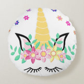 イエローユニコーン花プリント円枕 ラウンドクッション (正面)