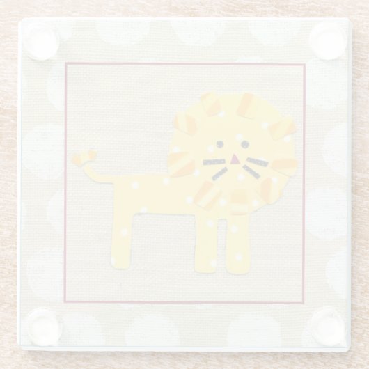 イエローライオンと白水玉模様 ガラスコースター (裏面)