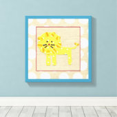 イエローライオンと白水玉模様 キャンバスプリント (インサイチュ (ウッドフロア))