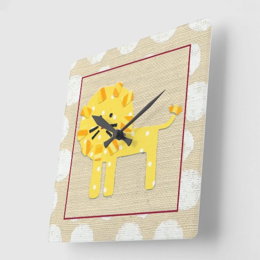 イエローライオンと白水玉模様 スクエア壁時計 (傾斜)