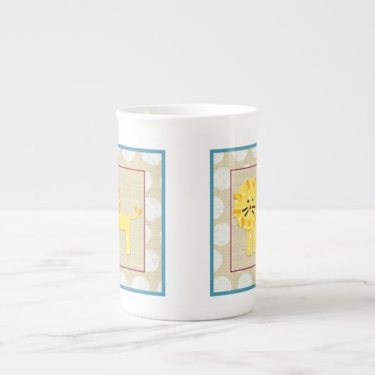 イエローライオンと白水玉模様 ボーンチャイナマグカップ (正面)