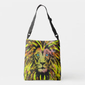 イエローライオンヘッドアートワーク – ライオンイラストレーション クロスボディバッグ (裏面)