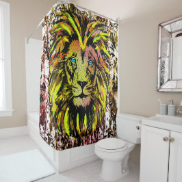イエローライオンヘッドシャワーカーテン – ライオン顔 シャワーカーテン