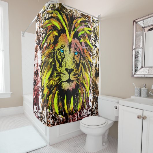 イエローライオンヘッドシャワーカーテン – ライオン顔 シャワーカーテン (インサイチュ)
