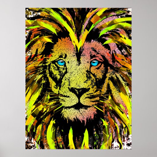 イエローライオンヘッドポスタープリント – ライオン顔ポスター ポスター (正面)