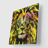 イエローライオンヘッドライオンクロック顔ポートレート  スクエア壁時計 (傾斜)