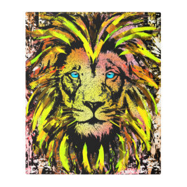 イエローライオンヘッド – ライオンポートレートスケッチ – ライオン メタルプリント