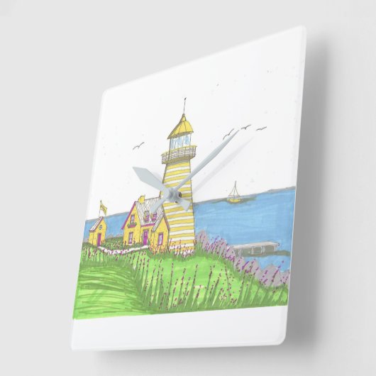 イエローライトハウスウォールクロック スクエア壁時計 (傾斜)