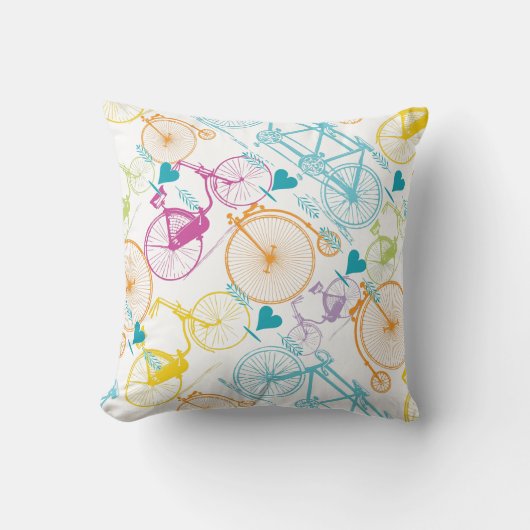イエローライム様式化ヴィンテージモダン自転車 クッション (正面)