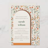 イエローラストグルービーレトロアーチフローラブライダルシャワー 招待状 (正面/裏面)