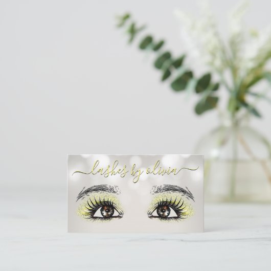 イエローラッシュ美しいラッシュエクステンションメイクアップアーティスト 名刺 (スタンド正面)