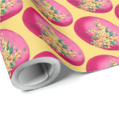 イエローラッピング紙にピンクのイースターエッグ ラッピングペーパー (ロールコーナー)