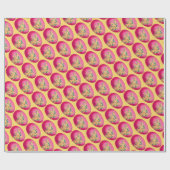 イエローラッピング紙にピンクのイースターエッグ ラッピングペーパー (フラット)