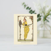 イエローラッフルドレスウェジェナーフランスのファッション ポストカード (スタンド正面)