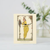 イエローラッフルドレスウェジェナーフランスのファッション ポストカード (スタンド正面)