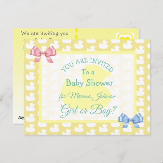 イエローラバーダッキーベビーシャワー招待状 ポストカード (正面/裏面)